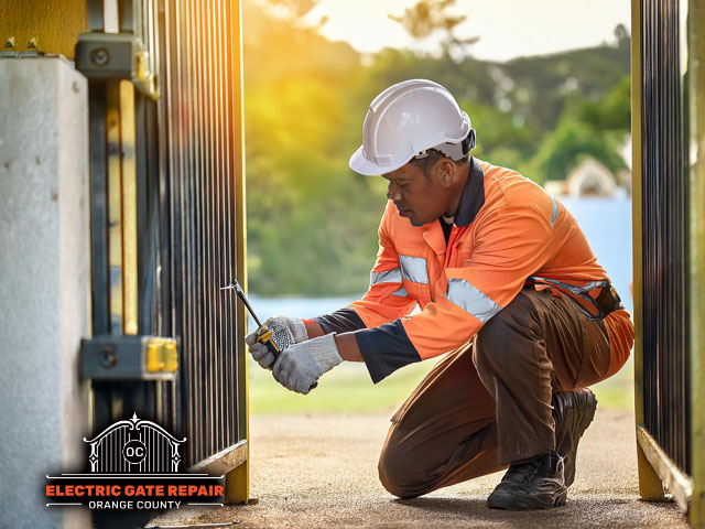 male technician performing emergency gate repair